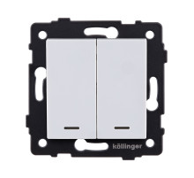 Выключатель кнопочный 2-клавишный 10А/250В с LED подсветкой, белый Kollinger REA-S-014WH для Aspekt, Eleganz, Reflex