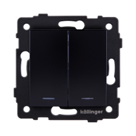 Выключатель кнопочный 2-клавишный 10А/250В с LED подсветкой, изогнутый, черный Kollinger REA-R-014BK для Aspekt, Eleganz, Reflex