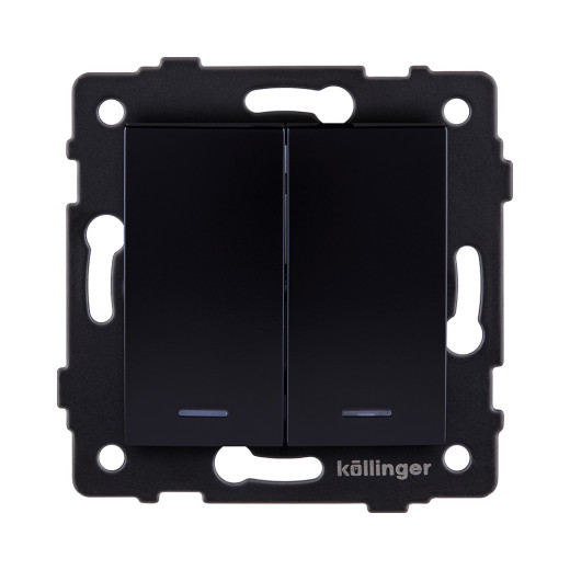 Выключатель кнопочный 2-клавишный 10А/250В с LED подсветкой, изогнутый, черный Kollinger REA-R-014BK для Aspekt, Eleganz, Reflex