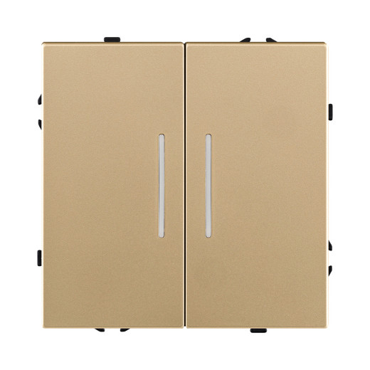 Выключатель 2-клавишный 10А/250В с LED подсветкой, золотой Kollinger Eclipse EC-010GD