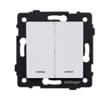 Выключатель 2-клавишный проходной 10А/250В с LED подсветкой, белый матовый Kollinger REA-S-010WM для Aspekt, Eleganz, Reflex