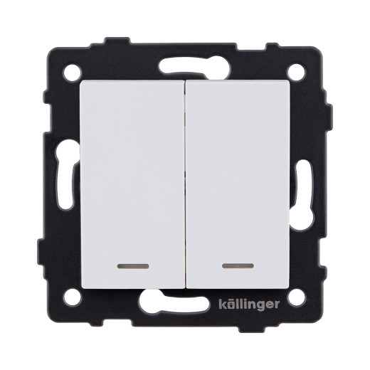 Выключатель 2-клавишный проходной 10А/250В с LED подсветкой, белый матовый Kollinger REA-S-010WM для Aspekt, Eleganz, Reflex