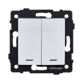 Выключатель кнопочный 2-клавишный 10А/250В с LED подсветкой, изогнутый, белый Kollinger REA-R-014WH для Aspekt, Eleganz, Reflex