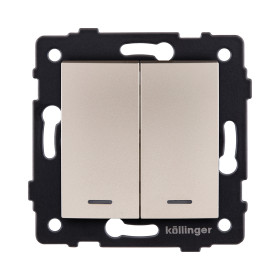 Выключатель кнопочный 2-клавишный 10А/250В с LED подсветкой, изогнутый, золотой Kollinger REA-R-014GD для Aspekt, Eleganz, Reflex