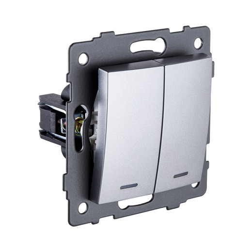 Выключатель кнопочный 2-клавишный 10А/250В с LED подсветкой, изогнутый, серый Kollinger REA-R-014GY для Aspekt, Eleganz, Reflex