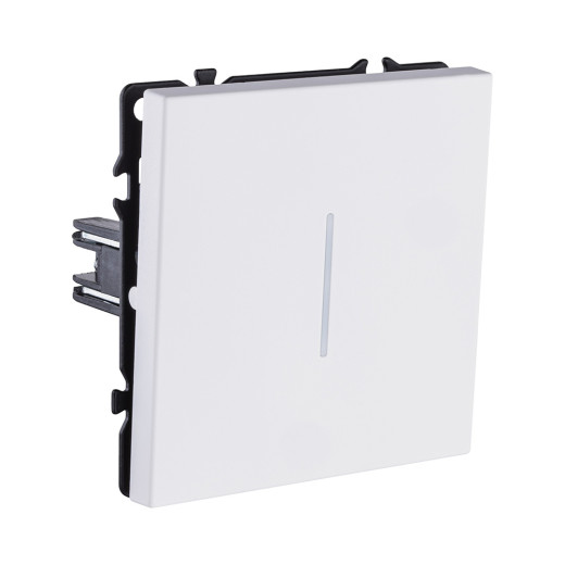 Выключатель кнопочный 1-клавишный 10А/250В с LED подсветкой, белый матовый Kollinger Eclipse EC-012WH