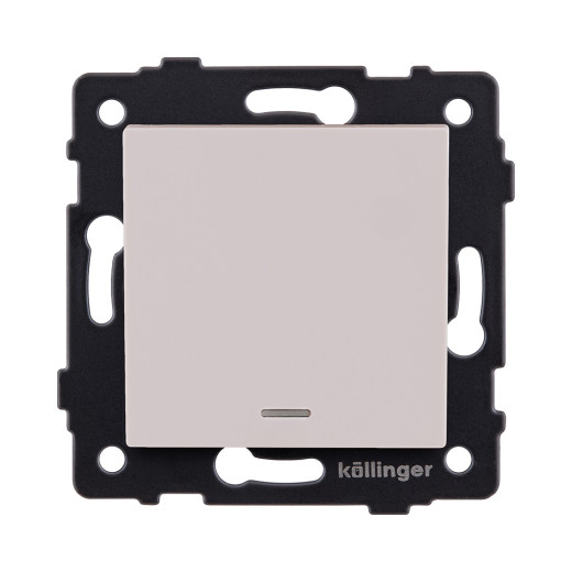 Выключатель 1-клавишный перекрестный 10А/250В с LED подсветкой, кашемир матовый Kollinger REA-S-015CM для Aspekt, Eleganz, Reflex
