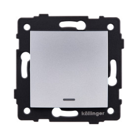Выключатель 1-клавишный проходной 10А/250В с LED подсветкой, изогнутый, серый Kollinger REA-R-004GY для Aspekt, Eleganz, Reflex