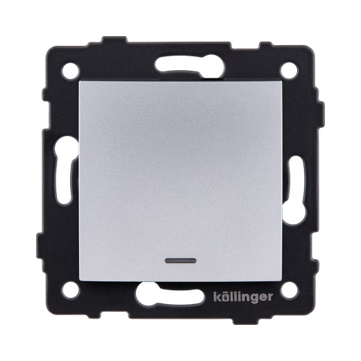 Выключатель 1-клавишный проходной 10А/250В с LED подсветкой, изогнутый, серый Kollinger REA-R-004GY для Aspekt, Eleganz, Reflex