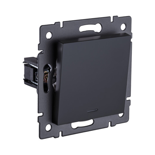 Выключатель кнопочный 1-клавишный 10А/250В с LED подсветкой, черный матовый Kollinger REA-S-013BM для Aspekt, Eleganz, Reflex