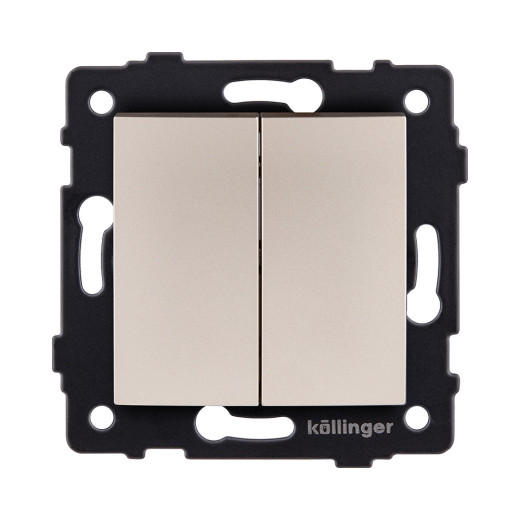 Выключатель 2-клавишный проходной 10А/250В, изогнутый, золотой Kollinger REA-R-009GD для Aspekt, Eleganz, Reflex