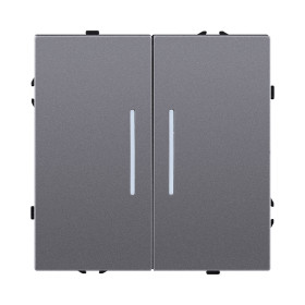 Выключатель 2-клавишный 10А/250В с LED подсветкой, серый Kollinger Eclipse EC-010GY