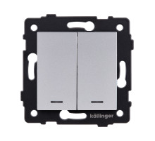 Выключатель кнопочный 2-клавишный 10А/250В с LED подсветкой, серый Kollinger REA-S-014GY для Aspekt, Eleganz, Reflex