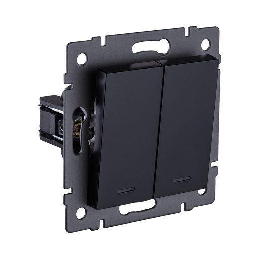 Выключатель 2-клавишный 10А/250В с LED подсветкой, черный Kollinger REA-S-008BK для Aspekt, Eleganz, Reflex