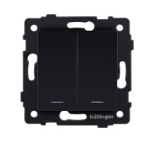 Выключатель кнопочный 2-клавишный 10А/250В с LED подсветкой, черный Kollinger REA-S-014BK для Aspekt, Eleganz, Reflex