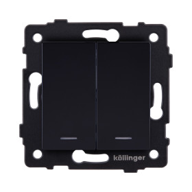 Выключатель кнопочный 2-клавишный 10А/250В с LED подсветкой, черный Kollinger REA-S-014BK для Aspekt, Eleganz, Reflex