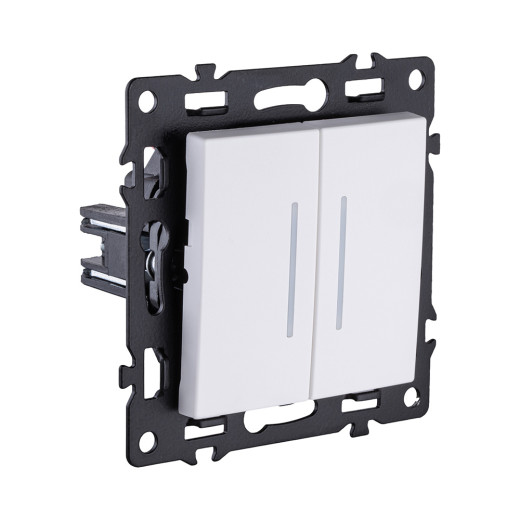 Выключатель 2-клавишный 10А/250В с LED подсветкой, белый Kollinger Asthetik AS-010WH