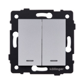 Выключатель 2-клавишный 10А/250В с LED подсветкой, серый Kollinger REA-S-008GY для Aspekt, Eleganz, Reflex