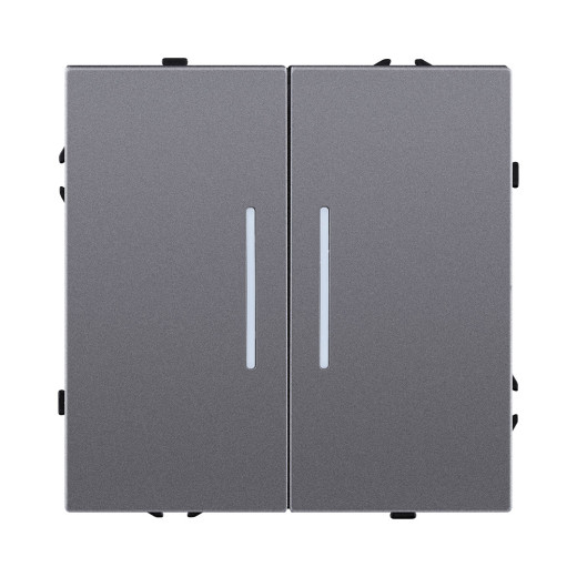 Выключатель 2-клавишный проходной 10А/250В с LED подсветкой, серый Kollinger Eclipse EC-011GY