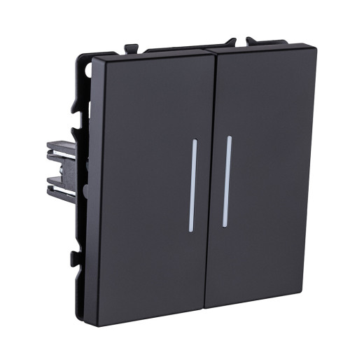 Выключатель 2-клавишный проходной 10А/250В с LED подсветкой, черный матовый Kollinger Eclipse EC-011BK