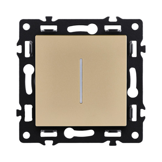 Выключатель кнопочный 1-клавишный 10А/250В с LED подсветкой, золотой Kollinger Asthetik AS-012GD