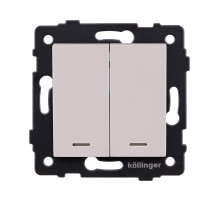 Выключатель 2-клавишный 10А/250В с LED подсветкой, кашемир матовый Kollinger REA-S-008CM для Aspekt, Eleganz, Reflex