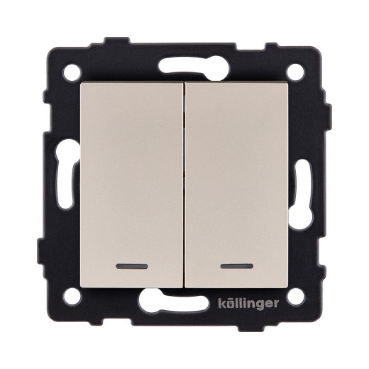 Выключатель 2-клавишный 10А/250В с LED подсветкой, золотой Kollinger REA-S-008GD для Aspekt, Eleganz, Reflex