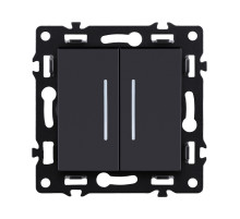 Выключатель 2-клавишный проходной 10А/250В с LED подсветкой, черный Kollinger Asthetik AS-011BK