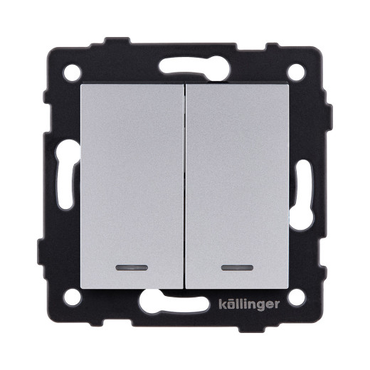 Выключатель 2-клавишный проходной 10А/250В с LED подсветкой, серый Kollinger REA-S-010GY для Aspekt, Eleganz, Reflex