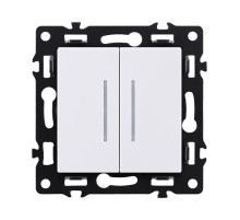 Выключатель 2-клавишный проходной 10А/250В с LED подсветкой, белый Kollinger Asthetik AS-011WH