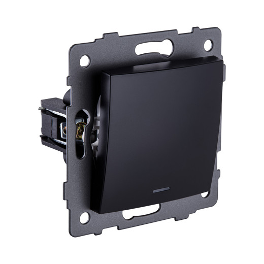 Выключатель 1-клавишный проходной 10А/250В с LED подсветкой, изогнутый, черный Kollinger REA-R-004BK для Aspekt, Eleganz, Reflex