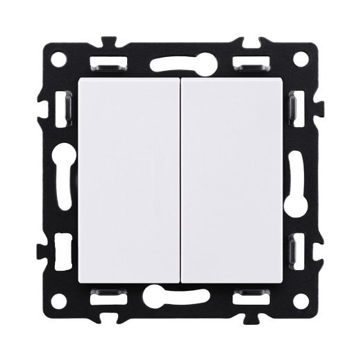 Выключатель 2-клавишный проходной 10А/250В, белый Kollinger Asthetik AS-005WH