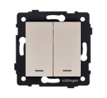 Выключатель 2-клавишный проходной 10А/250В с LED подсветкой, золотой Kollinger REA-S-010GD для Aspekt, Eleganz, Reflex