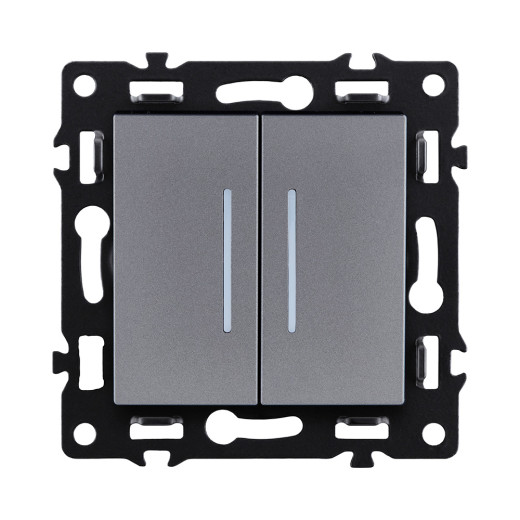 Выключатель 2-клавишный 10А/250В с LED подсветкой, серый Kollinger Asthetik AS-010GY