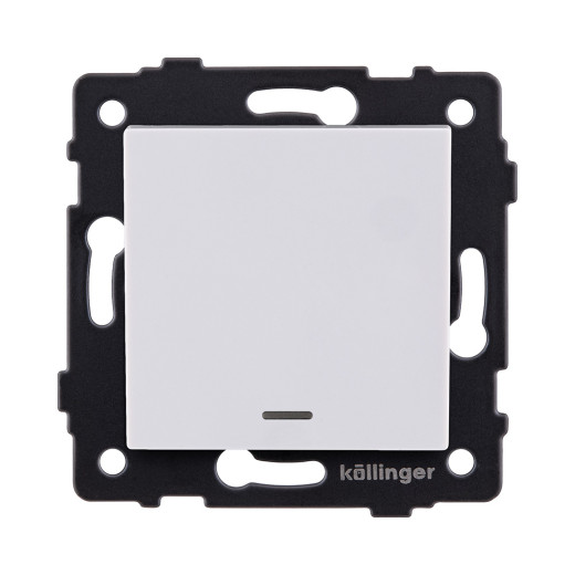 Выключатель кнопочный 1-клавишный 10А/250В с LED подсветкой, белый Kollinger REA-S-013WH для Aspekt, Eleganz, Reflex