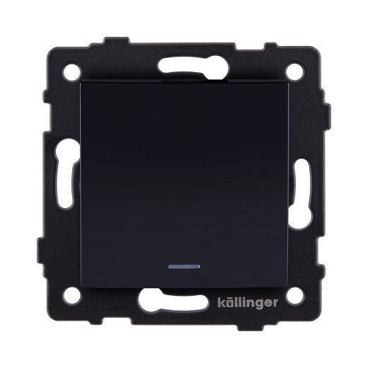 Выключатель 1-клавишный проходной 10А/250В с LED подсветкой, изогнутый, черный Kollinger REA-R-004BK для Aspekt, Eleganz, Reflex