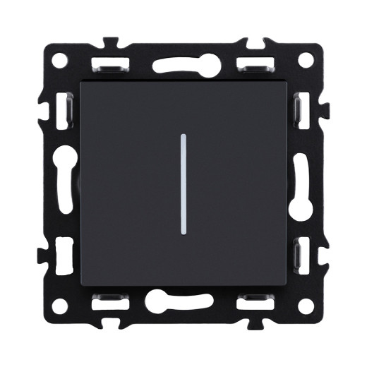 Выключатель 1-клавишный проходной 10А/250В с LED подсветкой, черный Kollinger Asthetik AS-008BK