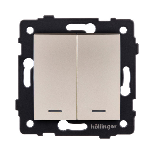 Выключатель 2-клавишный 10А/250В с LED подсветкой, изогнутый, золотой Kollinger REA-R-008GD для Aspekt, Eleganz, Reflex