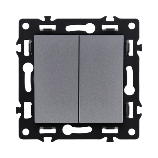 Выключатель 2-клавишный проходной 10А/250В, серый Kollinger Asthetik AS-005GY