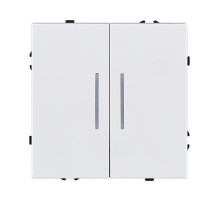 Выключатель 2-клавишный проходной 10А/250В с LED подсветкой, белый глянцевый Kollinger Eclipse EC-011WG