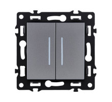 Выключатель 2-клавишный проходной 10А/250В с LED подсветкой, серый Kollinger Asthetik AS-011GY