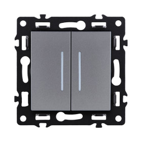 Выключатель 2-клавишный проходной 10А/250В с LED подсветкой, серый Kollinger Asthetik AS-011GY
