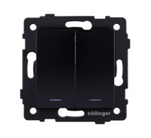 Выключатель 2-клавишный проходной 10А/250В с LED подсветкой, изогнутый, черный Kollinger REA-R-010BK для Aspekt, Eleganz, Reflex