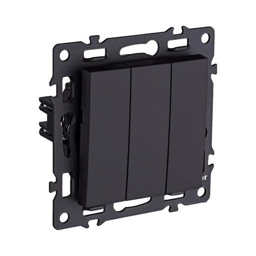 Трехклавишный выключатель 10А/250В Черный Kollinger Asthetik AS-710BK