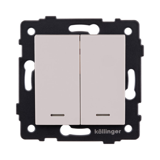 Выключатель 2-клавишный проходной 10А/250В с LED подсветкой, кашемир матовый Kollinger REA-S-010CM для Aspekt, Eleganz, Reflex