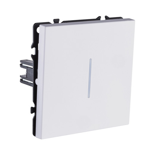 Выключатель кнопочный 1-клавишный 10А/250В с LED подсветкой, белый глянцевый Kollinger Eclipse EC-012WG