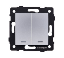 Выключатель 2-клавишный 10А/250В с LED подсветкой, изогнутый, серый Kollinger REA-R-008GY для Aspekt, Eleganz, Reflex