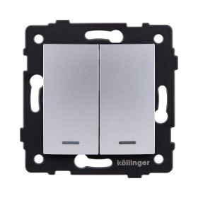 Выключатель 2-клавишный 10А/250В с LED подсветкой, изогнутый, серый Kollinger REA-R-008GY для Aspekt, Eleganz, Reflex