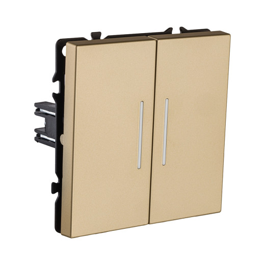 Выключатель 2-клавишный проходной 10А/250В с LED подсветкой, золотой Kollinger Eclipse EC-011GD