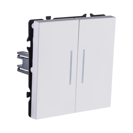 Выключатель 2-клавишный 10А/250В с LED подсветкой, белый глянцевый Kollinger Eclipse EC-010WG